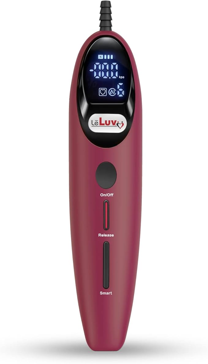 LeLuv Magna LCD Smart Handheld Vacuum Pump Contoller USB Rechargeable Programmable or Manual Modes - Smooth Red Silicone
